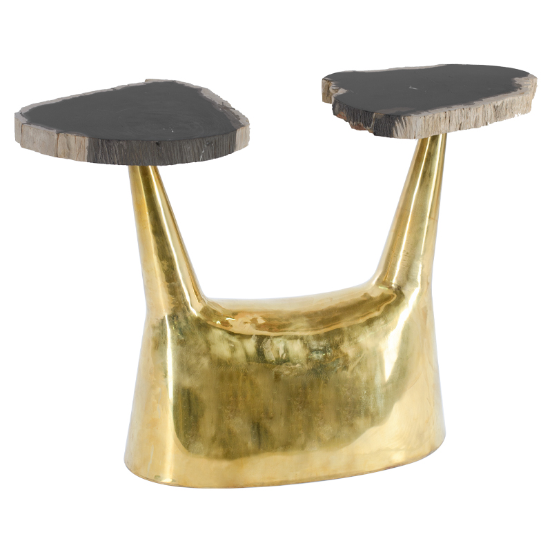 Приставной столик Side Table Petrified Wood Латунь Черный Бежевый в Саратове | Loft Concept 