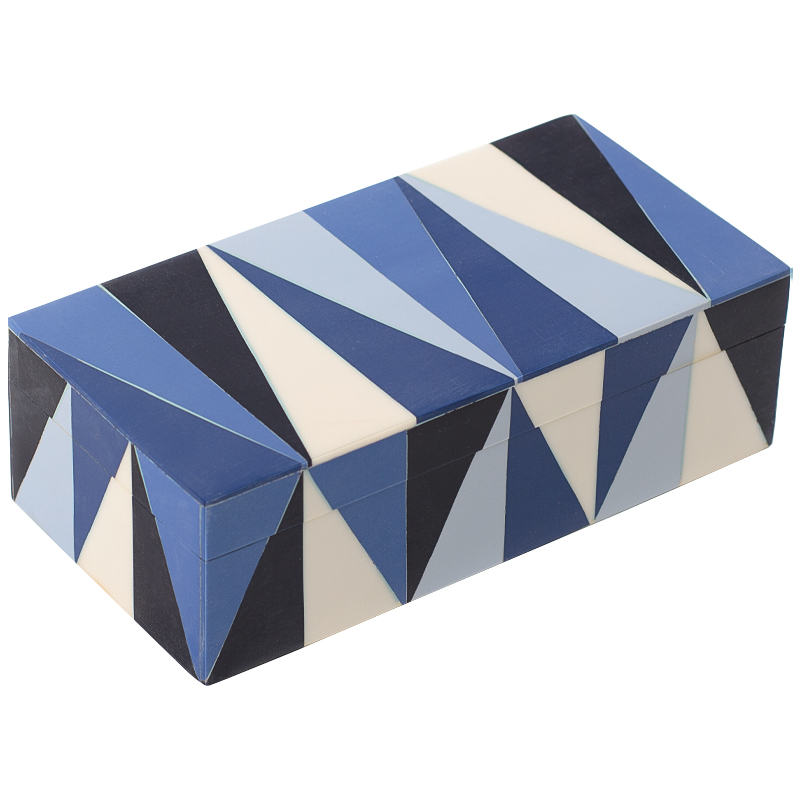 Шкатулка Blue White Triangles Bone Inlay Box Синий Белый Голубой Черный в Саратове | Loft Concept 