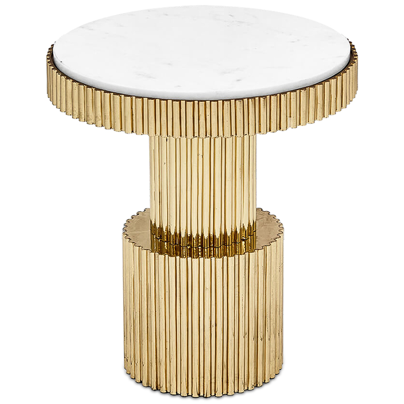 Приставной стол Brass Column Side Table Белый Латунь в Саратове | Loft Concept 