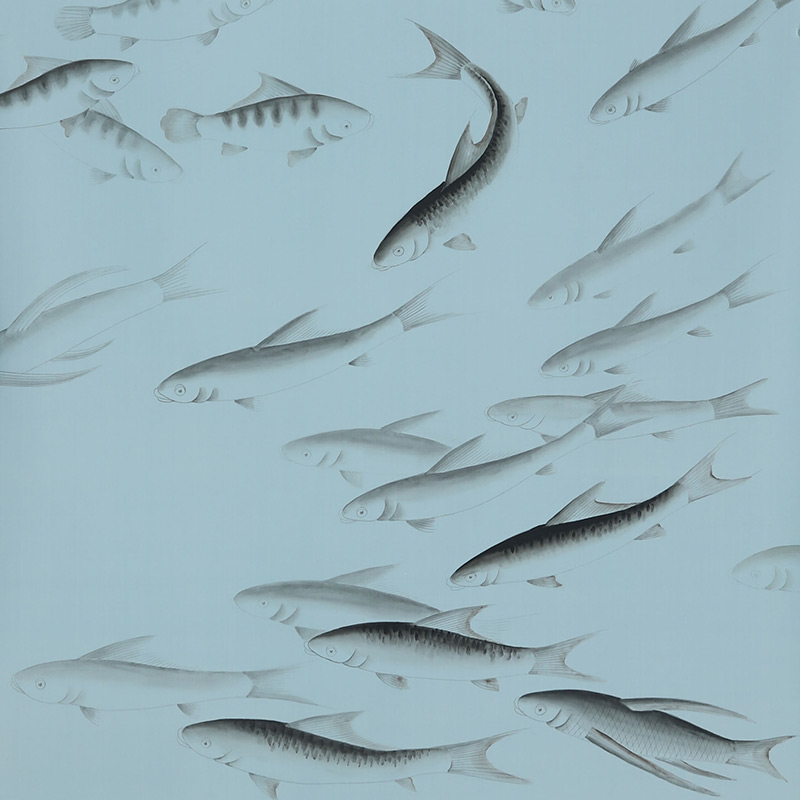 Обои ручная роспись Fishes Original colourway on Duck Egg dyed silk  в Саратове | Loft Concept 