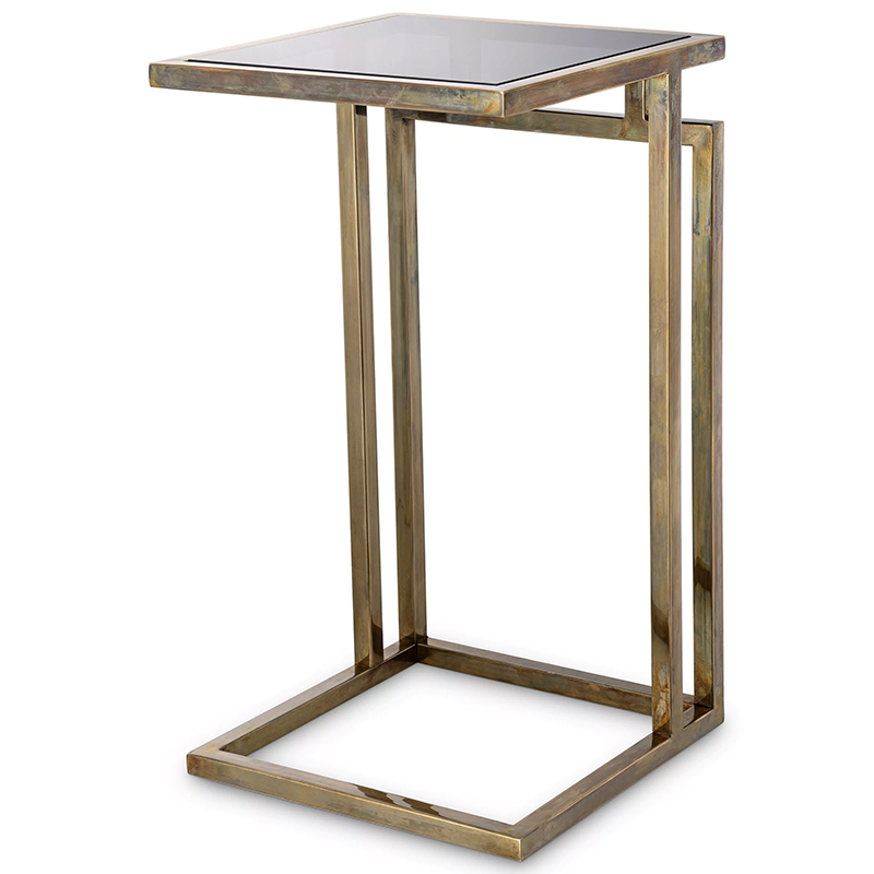 Приставной стол Eichholtz Side Table Marcus Brass Латунь Стекло Смок в Саратове | Loft Concept 