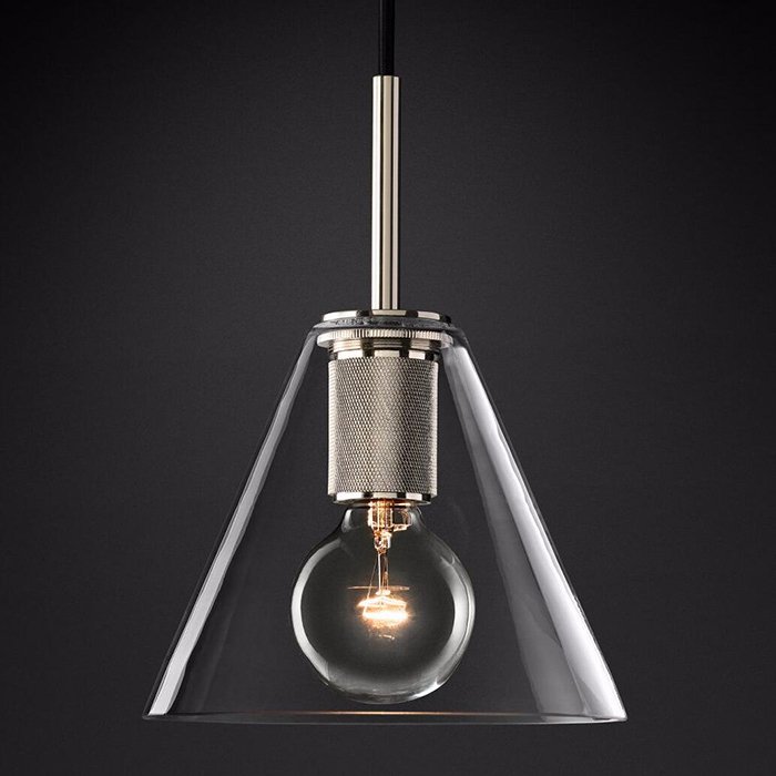 Подвесной светильник RH Utilitaire Funnel Pendant Silver Никель Прозрачное Стекло в Саратове | Loft Concept 