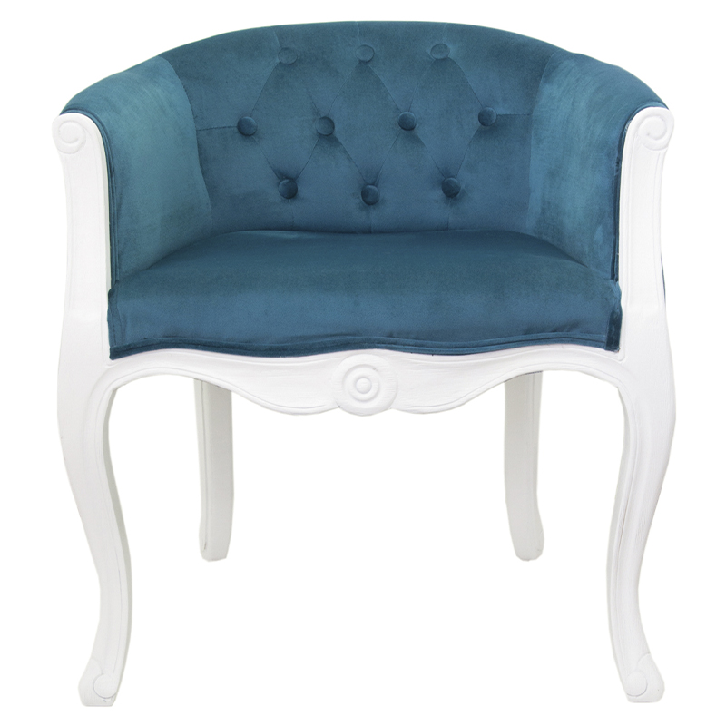 Кресло низкое в стиле прованс Louis French Armchair white and blue velour Бирюзовый Белый в Саратове | Loft Concept 