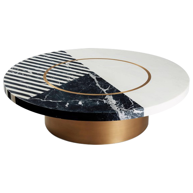 Кофейный стол Mercado Marble Brass Coffee Table Черно-белый Латунь в Саратове | Loft Concept 