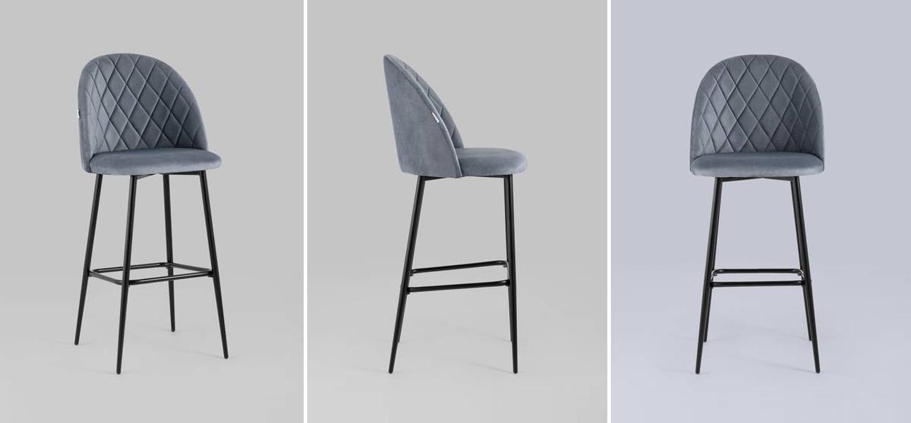 Барный Стул Miruna Rhombus Серый Велюр - фото