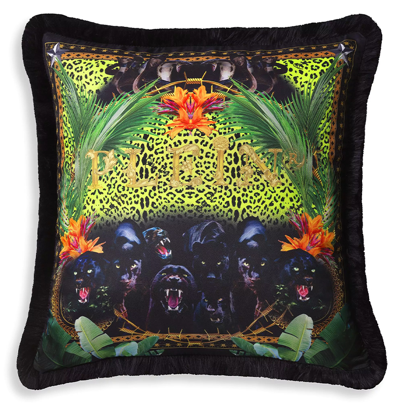 Подушка Philipp Plein Cushion Silk Jungle 50 x 50 Черный Мульти в Саратове | Loft Concept 