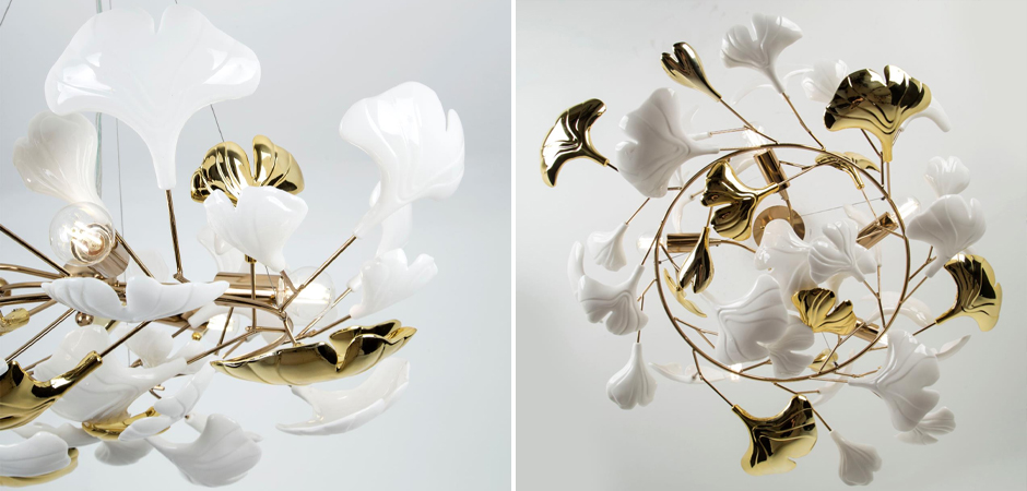 Люстра Wintery flover Gold с Белыми декоративными плафонами Люстра Wintery flover Gold с Белыми декоративными плафонами - Loft-Concept в Саратове