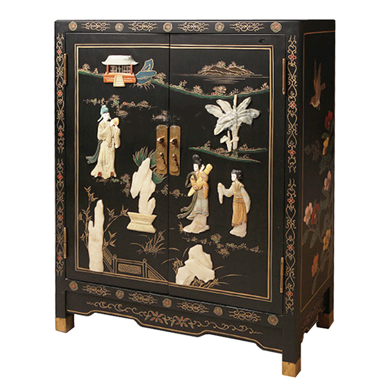Черный Двухдверный Комод в Китайском стиле с каменным Барельефом Black Chinese Chest of drawers Черный Мульти Черный Двухдверный Комод в Китайском стиле с каменным Барельефом Black Chinese Chest of drawers Черный Мульти в Саратове | Loft Concept