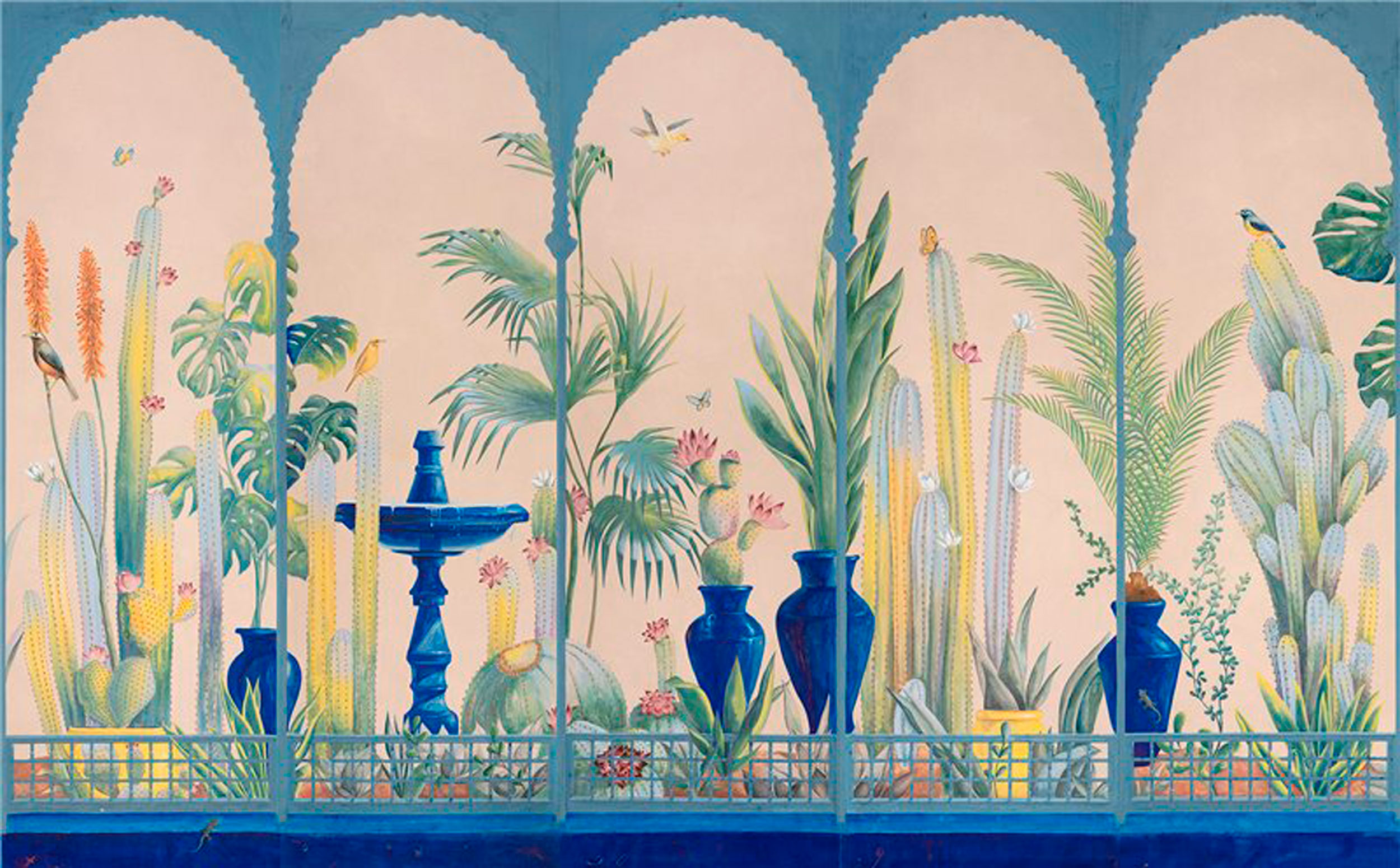 Обои ручная роспись Jardin Marrakech Majorelle on painted Xuan paper Обои ручная роспись Jardin Marrakech Majorelle on painted Xuan paper - постер Loft-Concept в Саратове