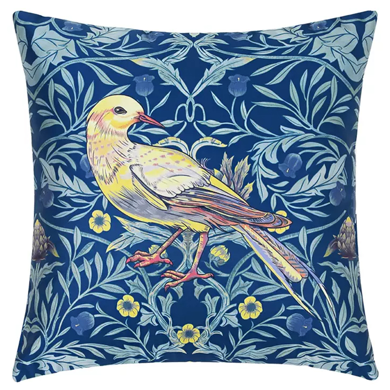 Декоративная подушка Bird and Flower Pattern Cushion Синий Мульти в Саратове | Loft Concept 