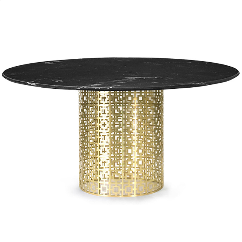 Обеденный стол Jonathan Adler Nixon Dining Table Черная столешница мрамор Золотой Черный Мрамор Nero в Саратове | Loft Concept 