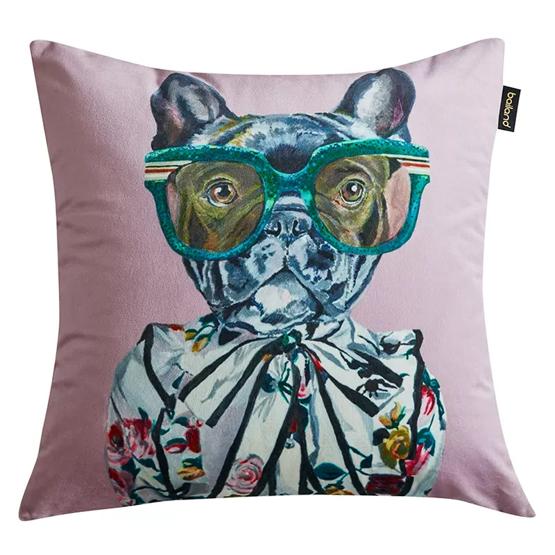 Декоративная подушка Стиль Gucci Dog Fashion Animals Cushion Lilac Мульти Сиреневый в Саратове | Loft Concept 