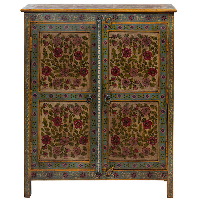 Деревянный комод с 2-мя дверцами ручная роспись Ophelia Flowers Chest of Drawers Бирюзовый Коричневый винтаж Бежевый Деревянный комод с 2-мя дверцами ручная роспись Ophelia Flowers Chest of Drawers Бирюзовый Коричневый винтаж Бежевый в Саратове | Loft Concept