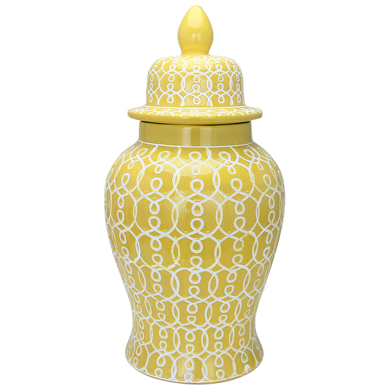 Ваза с крышкой Ceramic Yellow White Ornament Vase Желтый Белый в Саратове | Loft Concept 