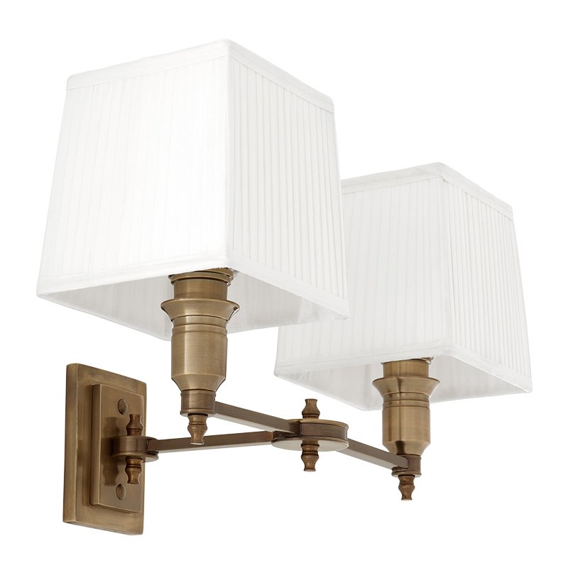 Бра Wall Lamp Lexington Double Brass+White Латунь Античная полированная Белый в Саратове | Loft Concept 