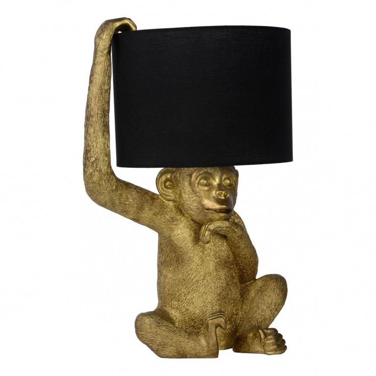 Настольная лампа с Золотой Обезьяной Monkey holding a lampshade Черный Золотой в Саратове | Loft Concept 