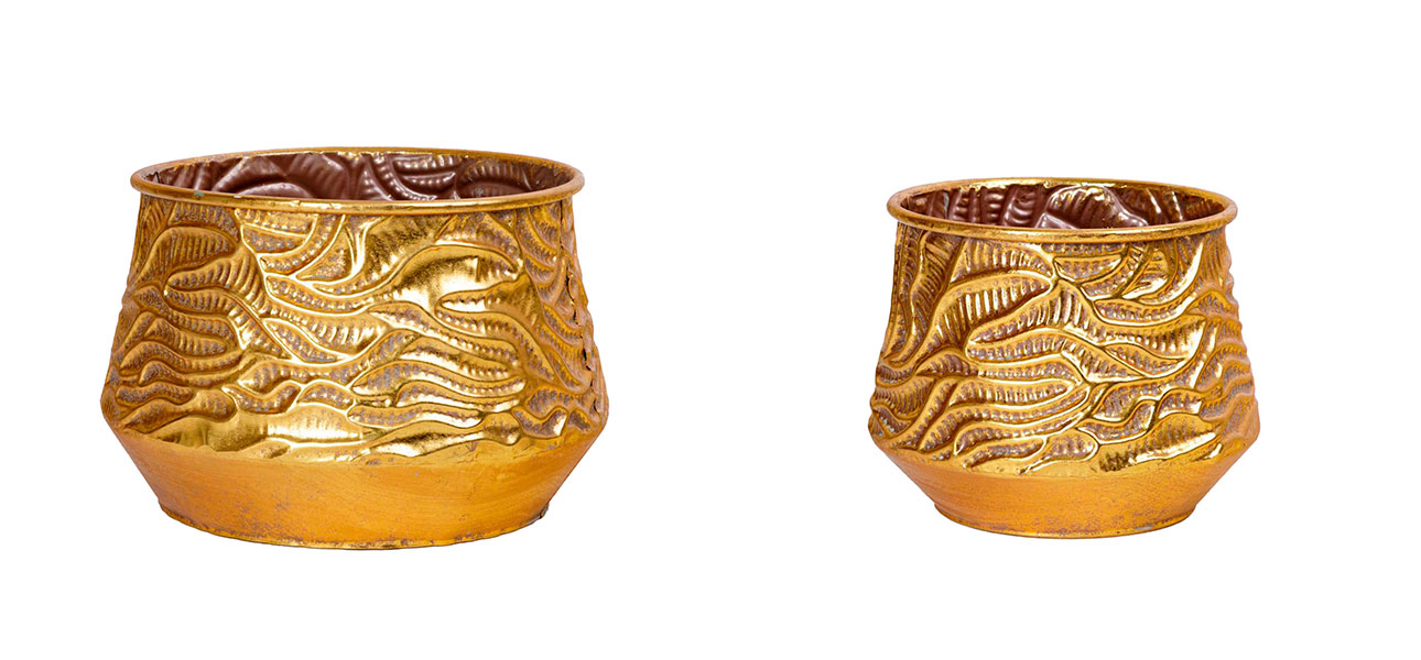 Кашпо с напылением золотого цвета комплект Trio - фото №2