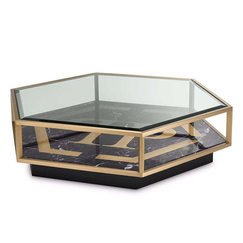 Кофейный стол Philipp Plein Coffee Table Falcon View Прозрачное Стекло Черный Золотой в Саратове | Loft Concept 