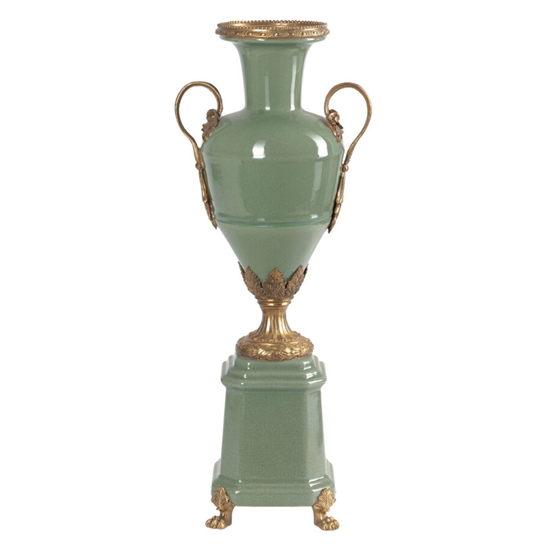 Ваза зеленого цвета из фарфора на высокой подставке с бронзовыми ручками Eden Garden porcelain and bronze Зеленый Бронза Ваза зеленого цвета из фарфора на высокой подставке с бронзовыми ручками Eden Garden porcelain and bronze Зеленый Бронза в Саратове | Loft Concept