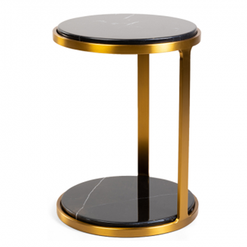 Приставной стол Viorel Marble Side Table Черный Мрамор Nero Глянцевое золото в Саратове | Loft Concept 