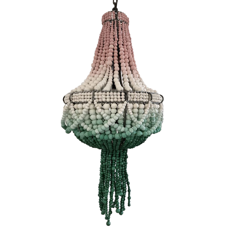 Люстра каплевидной формы с декором из круглых бусин Ombre Green Pink Chandelier Розовый Молочный Зеленый в Саратове | Loft Concept 