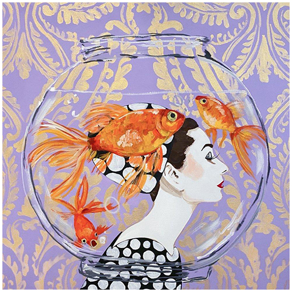 Картина Audrey Fishbowl on Lavender Damask Background Мульти в Саратове | Loft Concept 