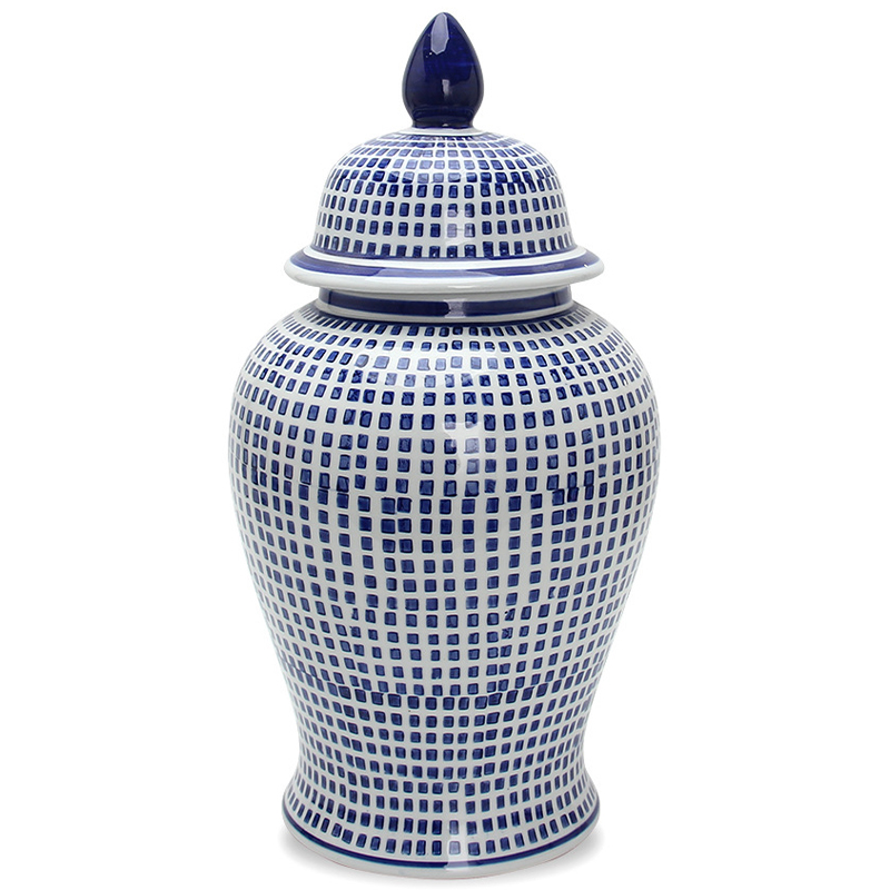 Ваза с крышкой Oriental Blue & White Square Pattern Vase Белый Синий в Саратове | Loft Concept 