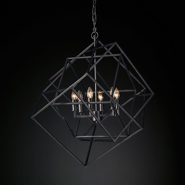 Люстра RH Caged Cubist Pendant black Черный в Саратове | Loft Concept 