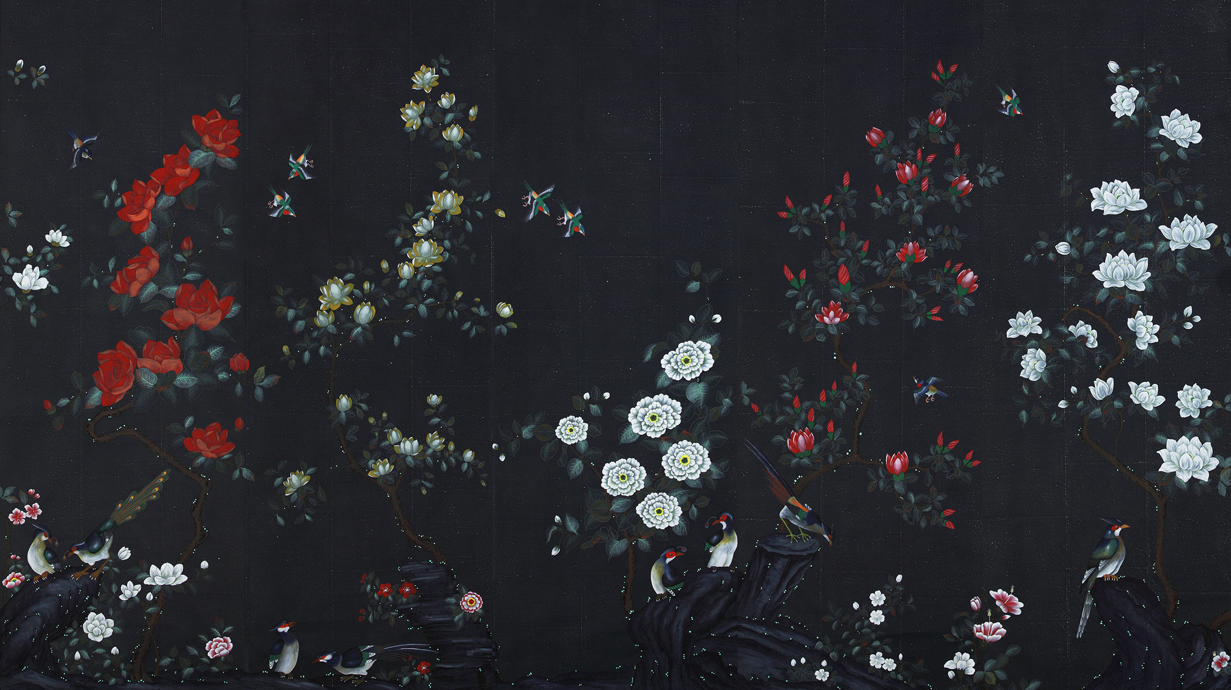 Обои шинуазри Japanese Garden Original colourway on Pitch India tea paper Обои шинуазри Japanese Garden Original colourway on Pitch India tea paper - постер Loft-Concept в Саратове
