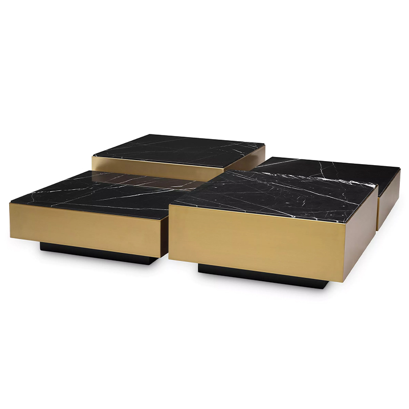 Комплект кофейных столиков Eichholtz Coffee Table Esposito set of 4 Brass Черный Мрамор Nero Латунь Комплект кофейных столиков Eichholtz Coffee Table Esposito set of 4 Brass Черный Мрамор Nero Латунь в Саратове | Loft Concept