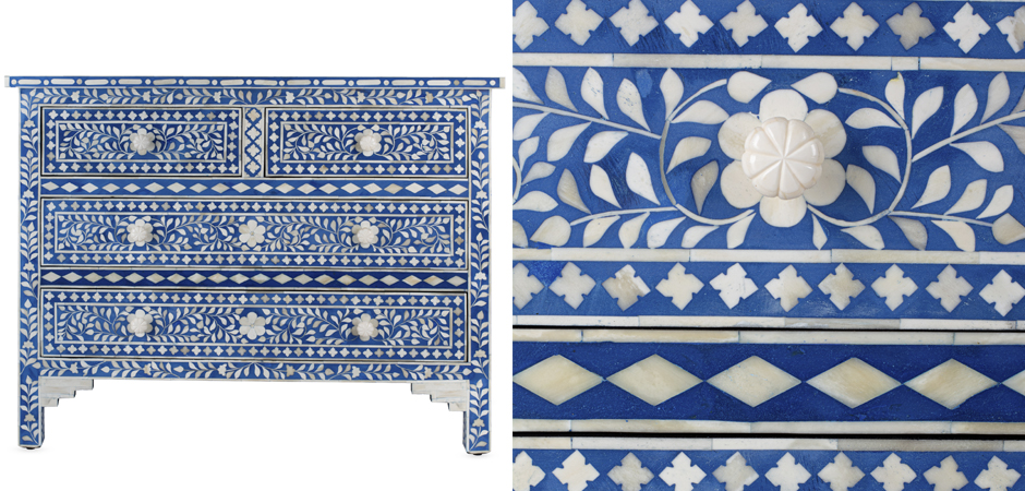 Комод Синий узор отделка кость Bone Inlay Dresser Blue Floral Design Chest of Drawers - Loft-Concept в Саратове