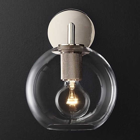 Бра RH Utilitaire Globe Shade Single Sconce Silver Прозрачное Стекло Никель в Саратове | Loft Concept 