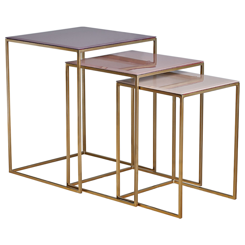 Комплект столиков Corbin Side Tables Золотой Розовый пастельный Дымчатая Роза в Саратове | Loft Concept 