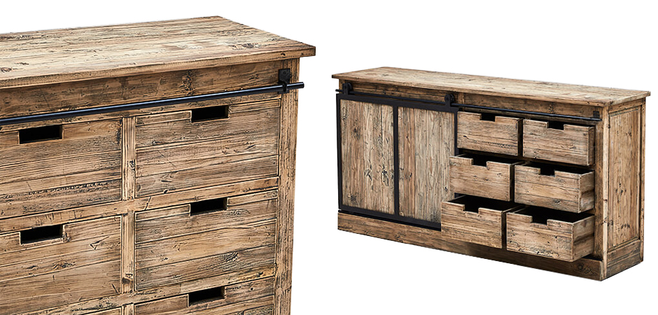 Комод с 6-ю ящиками и раздвижной дверцей лофт Ernesto Wood Commode Комод с 6-ю ящиками и раздвижной дверцей лофт Ernesto Wood Commode - Loft-Concept в Саратове