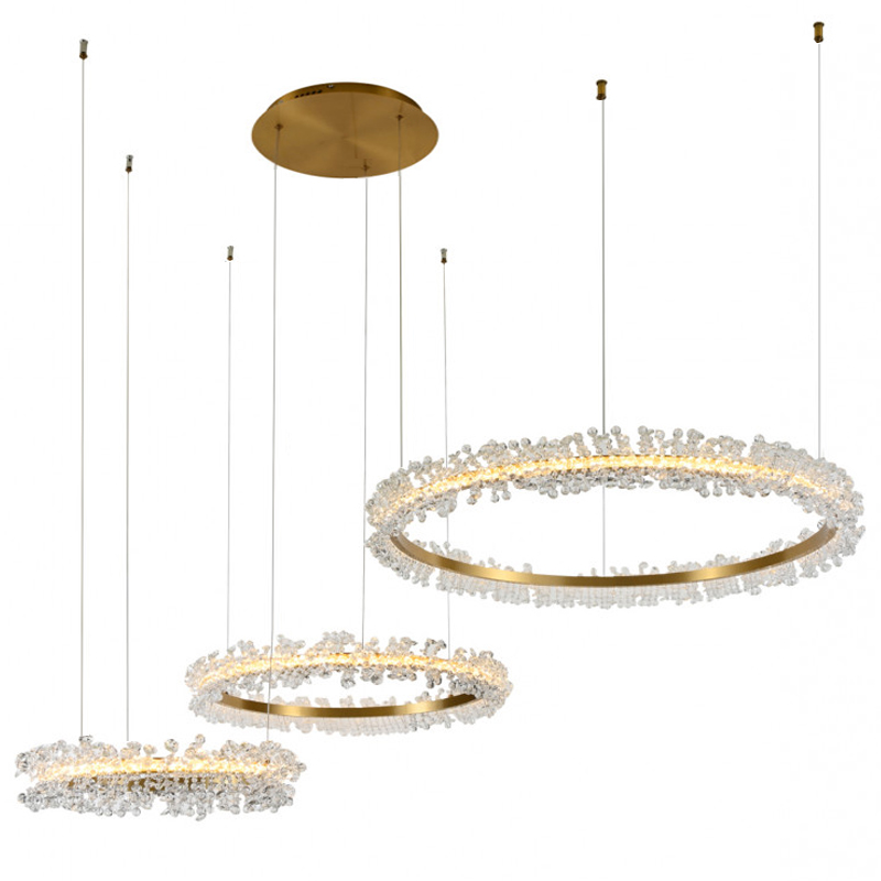 Люстра Crystal round chandelier 3 кольца Латунь Прозрачный Латунь в Саратове | Loft Concept 