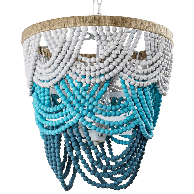 Круглая многоярусная люстра с подвесками в виде круглых бусин Wooden Beads Turquoise Chandelier Бирюзовый Светло-серый Морская синь Круглая многоярусная люстра с подвесками в виде круглых бусин Wooden Beads Turquoise Chandelier Бирюзовый Светло-серый Морская синь в Саратове | Loft Concept