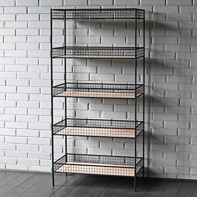 Стеллаж Keith Industrial Metal Rust Rack Черный Древесина в Саратове | Loft Concept 