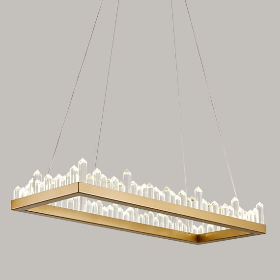 Люстра Crystal Rock Rectangle Chandelier Латунь Прозрачное Стекло в Саратове | Loft Concept 