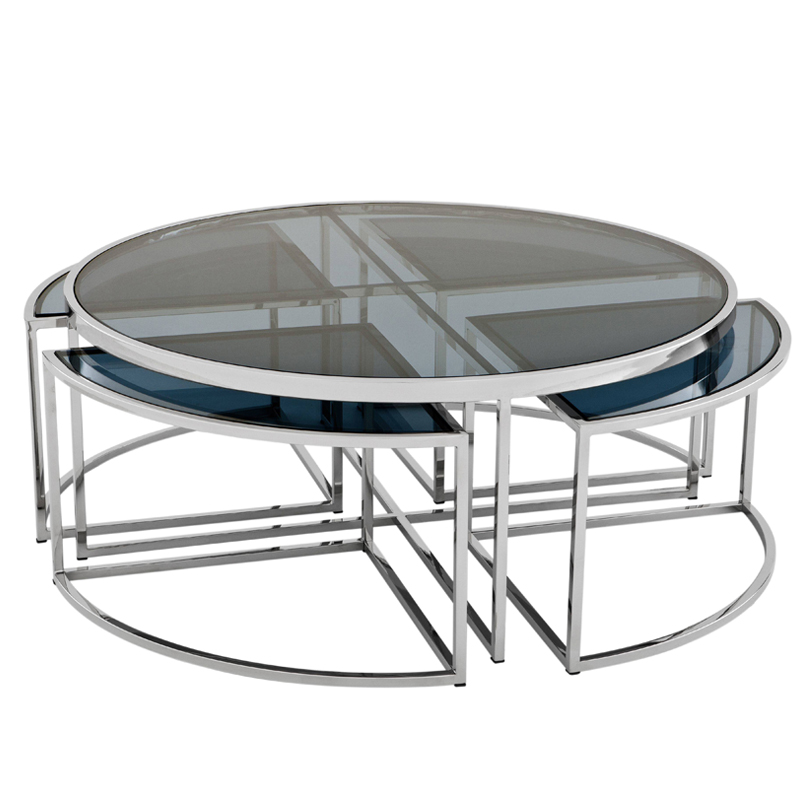 Кофейный стол Eichholtz Coffee Table Padova Stainless steel Нержавеющая сталь Стекло Смок в Саратове | Loft Concept 