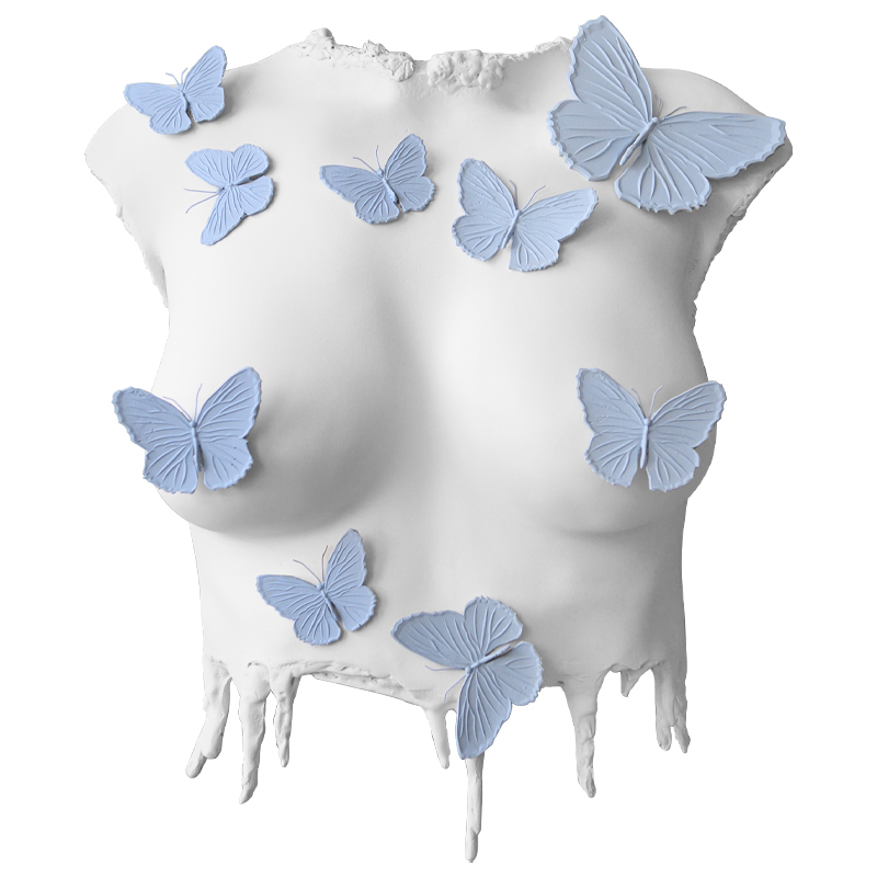 Аксессуар на стену Sculpture Female Torso Butterflies Белый Голубой в Саратове | Loft Concept 