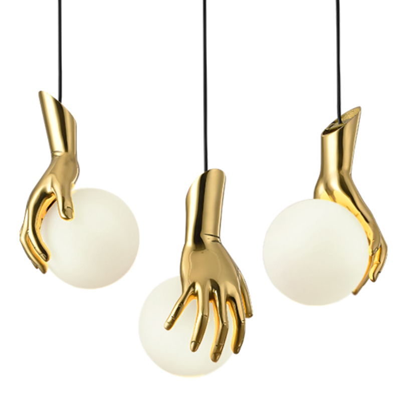 Подвесной светильник Золотая рука Gold Hand Pendant lamp Глянцевое золото Прозрачный белый в Саратове | Loft Concept 