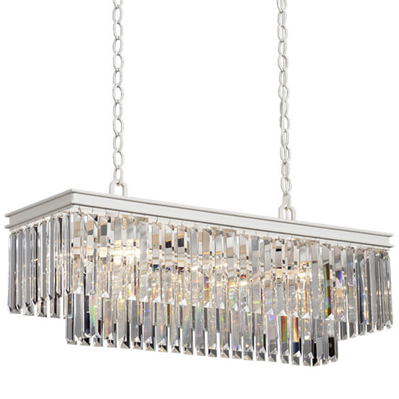 Люстра RH 1920s Odeon Clear Glass Rectangular Chandelier  White iron Длина 80 Белый Прозрачное Стекло в Саратове | Loft Concept 