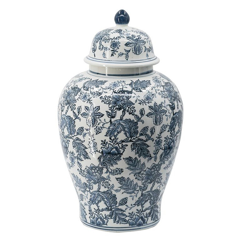 Ваза с крышкой и бело-синим цветочным узором Blue & White Ornament Белый Синий Ваза с крышкой и бело-синим цветочным узором Blue & White Ornament Белый Синий в Саратове | Loft Concept
