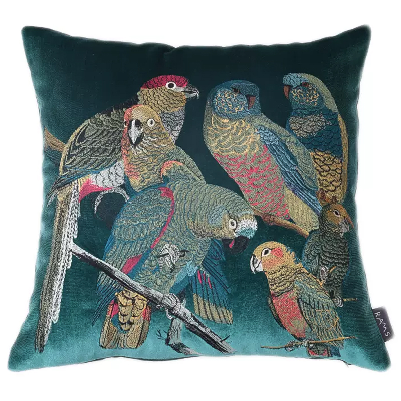 Декоративная подушка с вышивкой Embroidery Parrots Pillow Green Зеленый Мульти в Саратове | Loft Concept 