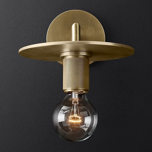 Бра RH Utilitaire Knurled Disk Shade Sconce Brass Латунь в Саратове | Loft Concept 