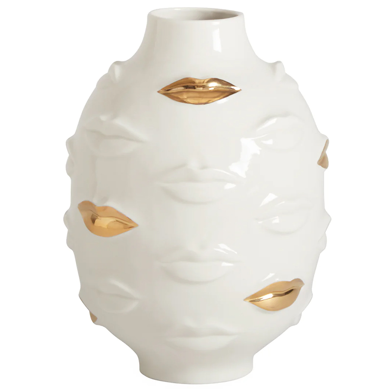 Ваза Jonathan Adler Gilded Gala Round Vase Глянцевое золото Белый в Саратове | Loft Concept 