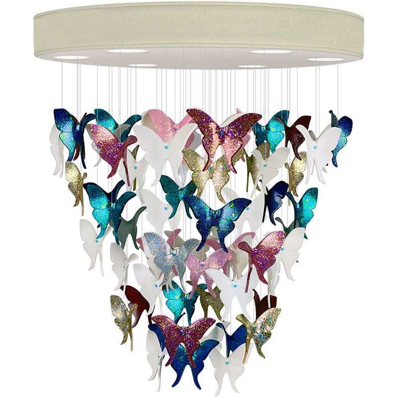 Люстра Цветные Бабочки Жемчужно-серая база Night Butterflies Chandelier Multi Color Бежево-серый Мульти в Саратове | Loft Concept 