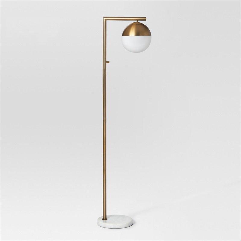 Торшер Geneva Single Glass Globe Floor Lamp Белый Латунь в Саратове | Loft Concept 