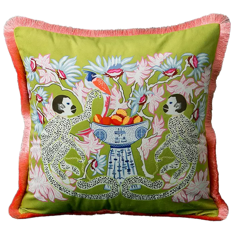 Декоративная подушка Two Monkeys Green Cushion Мульти Салатовый в Саратове | Loft Concept 