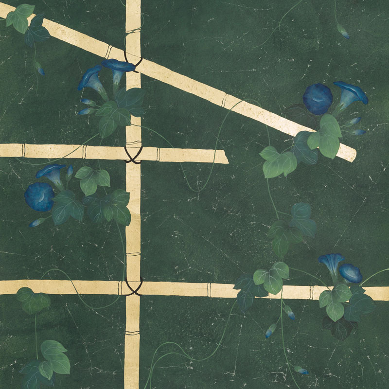 Обои ручная роспись Morning Glory Original colourway on Edo Green painted Xuan paper  в Саратове | Loft Concept 